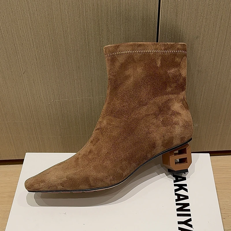 时尚百搭方头粗跟瘦瘦靴女秋冬2025新款气质高跟短靴女真皮女靴子