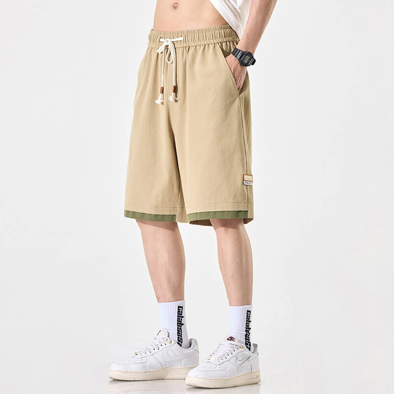 新品夏季男港风潮牌裤子五分裤舒适百搭休闲潮流撞色全棉斜纹宽松