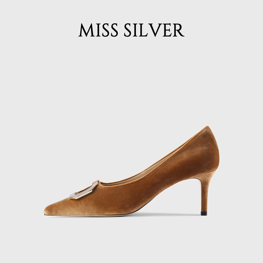 MISSSILVER细跟高跟鞋女2025年新款真皮尖头浅口单鞋