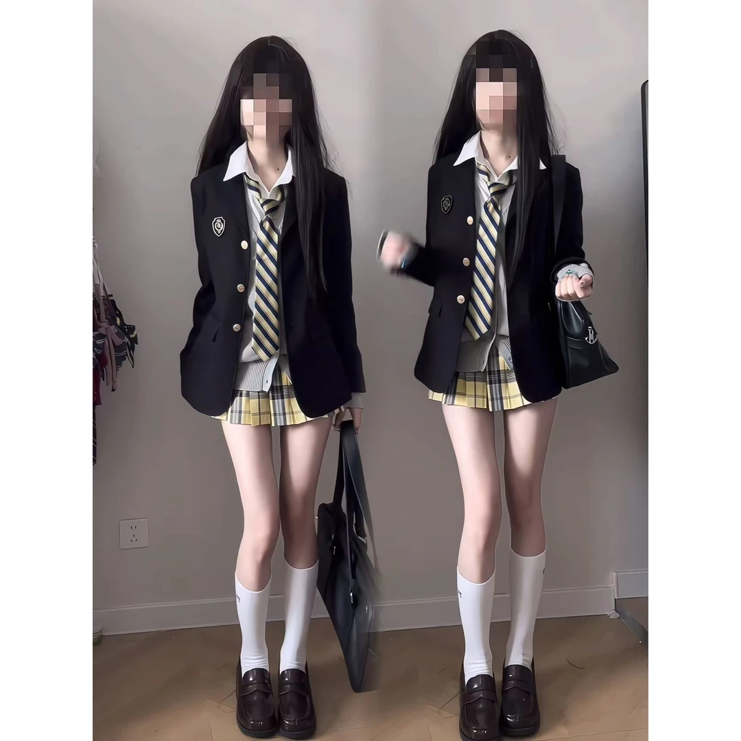 jk制服西服套装西装格裙开衫全套秋冬三粒扣女学院风校供外套