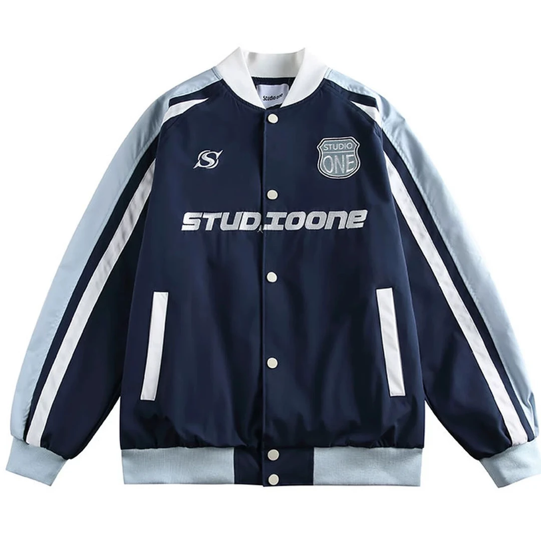 【反骨ZAI】美式复古拼接字母棒球夹克外套男女宽松潮牌#04201