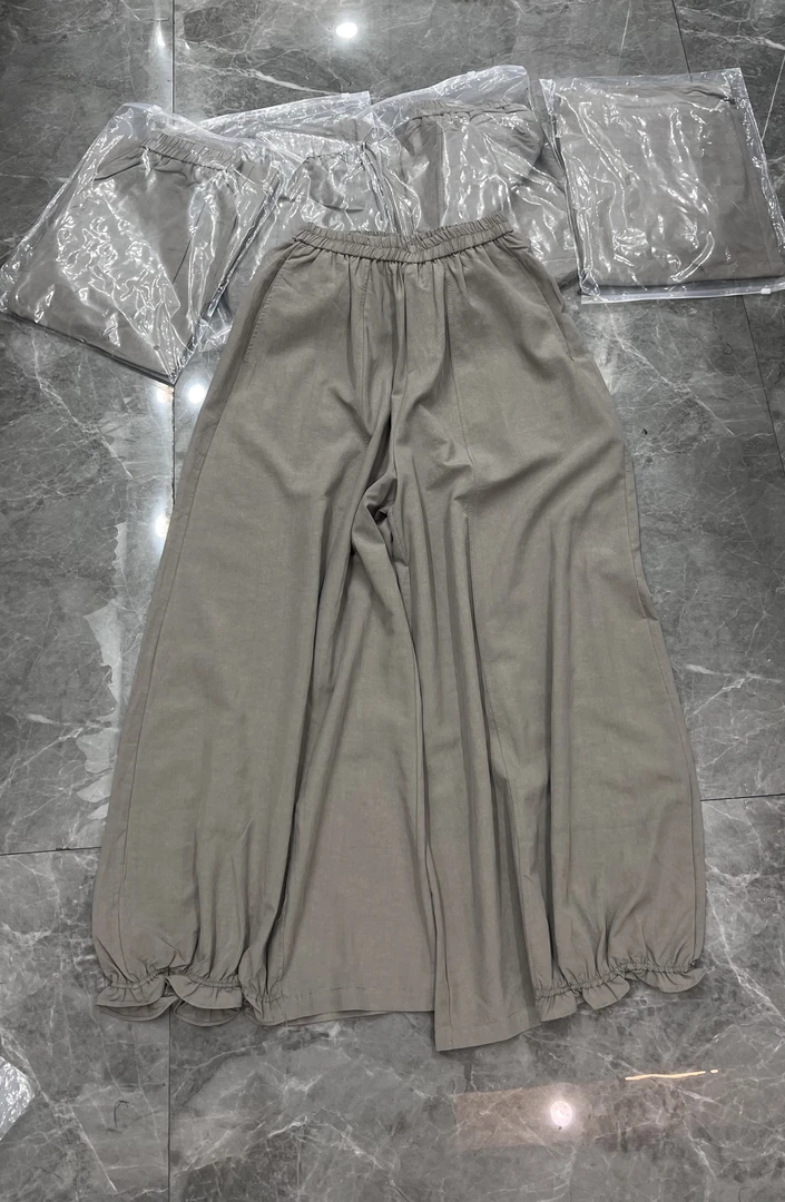 韩系慵懒风裤脚木耳边花苞阔腿裤女夏季新款高腰显瘦休闲裤