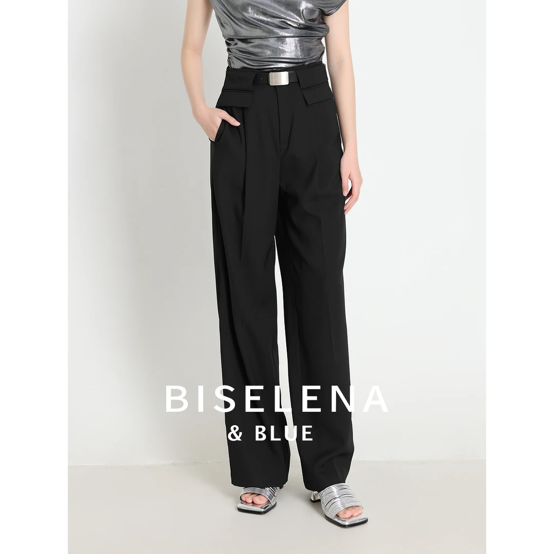 休闲附腰带阔腿裤2025年夏商场同款透气轻薄阔腿裤