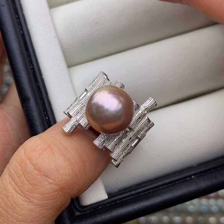 淡水珍珠颈饰银S925镶嵌金棕色 