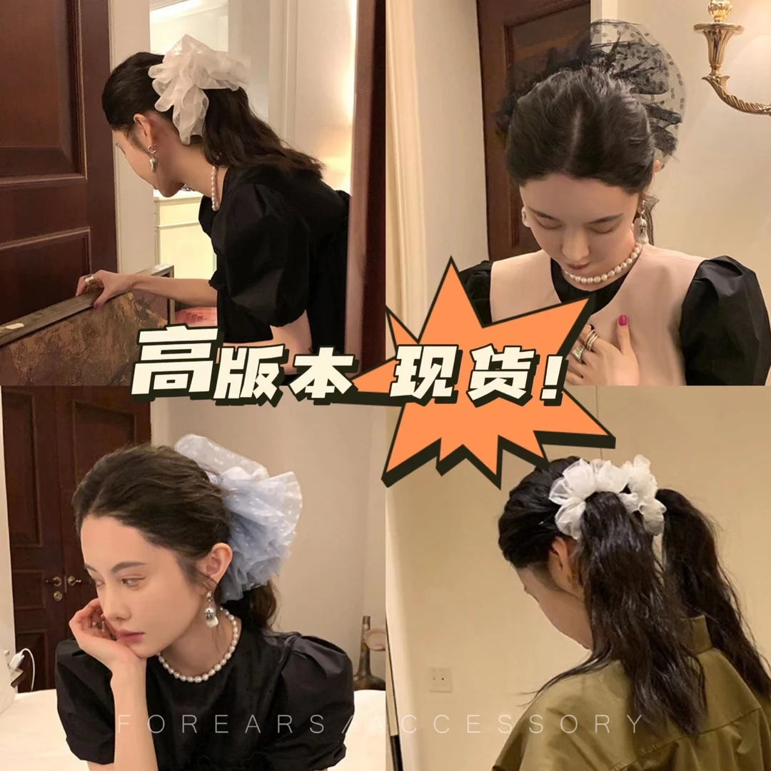 超大甜美大肠圈大头花网红头绳ins波点同款蕾丝发圈气质mona超仙