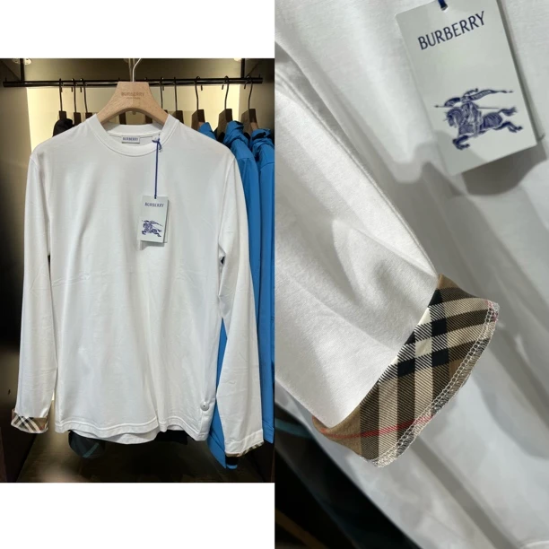 未使用 BURBERRY/博柏利 男款 纯色格纹袖口长袖T恤