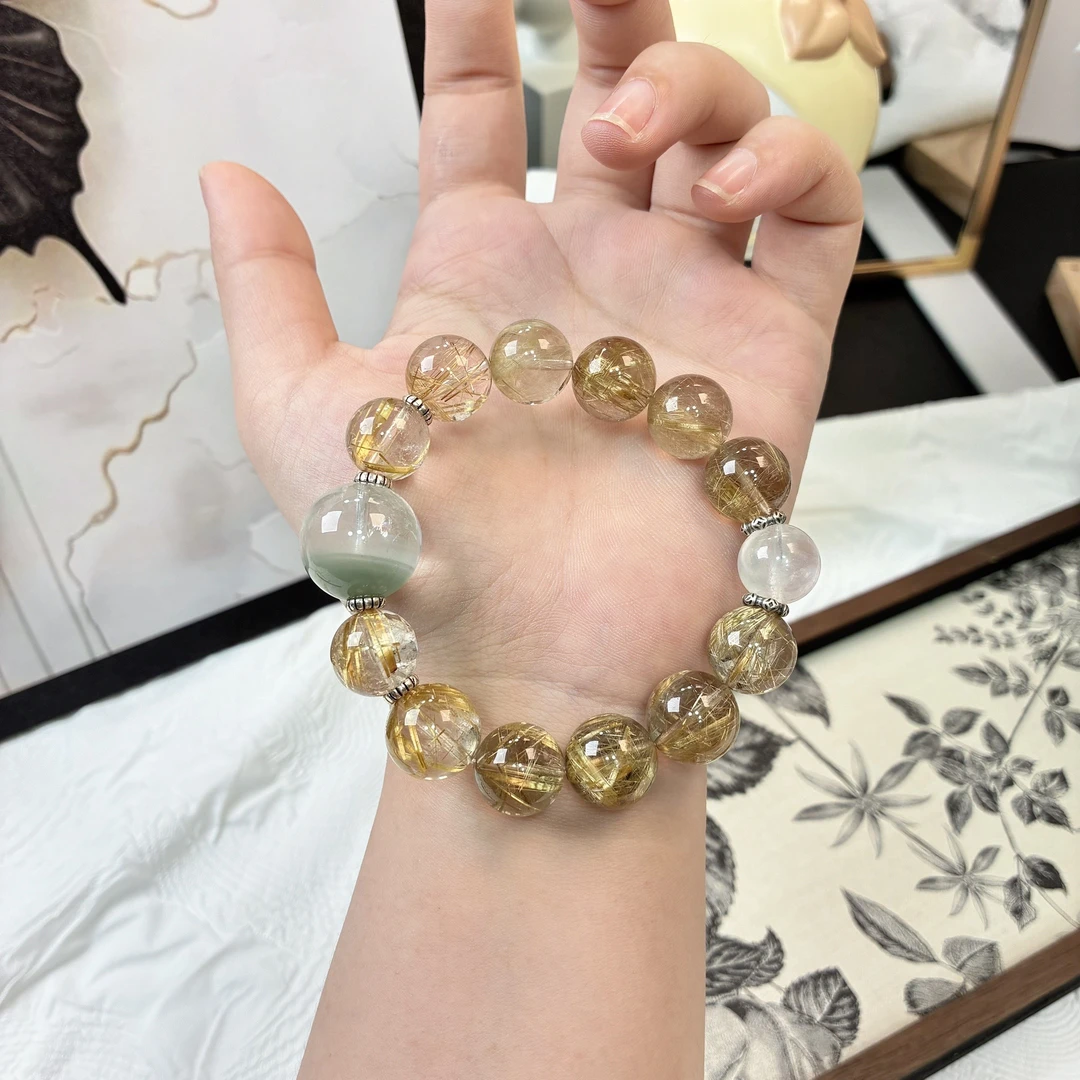 【君选原创】天然金发晶手链 翠绿幽灵 高级感手链F016