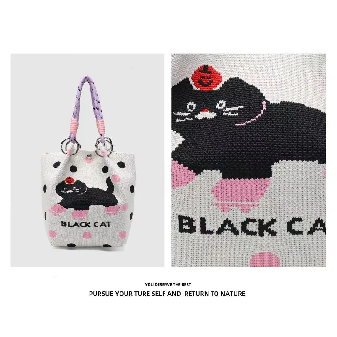 Discoverrevive日韩针织手拎包便携大容量手提袋通勤托特小方包