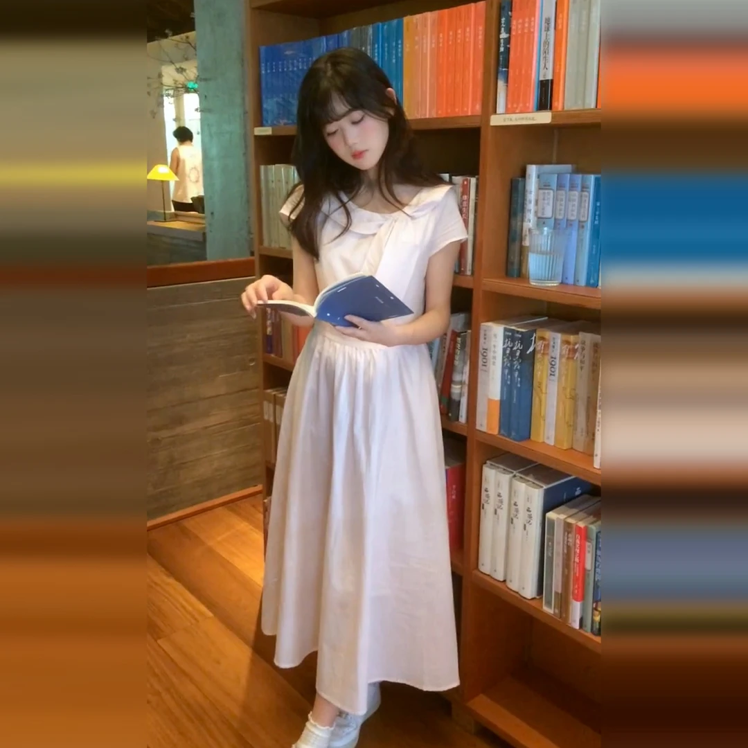 【现货+运补】学院风粉色条纹连衣裙夏季绝美收腰显瘦气质长裙4469