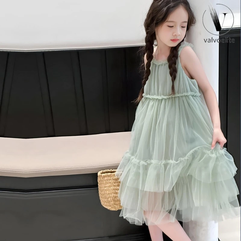 VALVOELITE女童蛋糕裙夏装新款儿童吊带裙甜美公主裙洋气网纱连衣