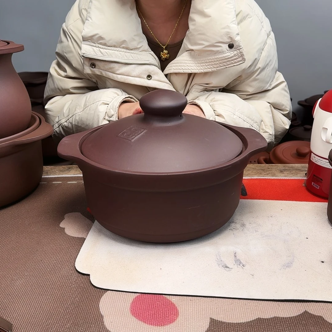 紫砂砂锅4升紫色平锅微瑕