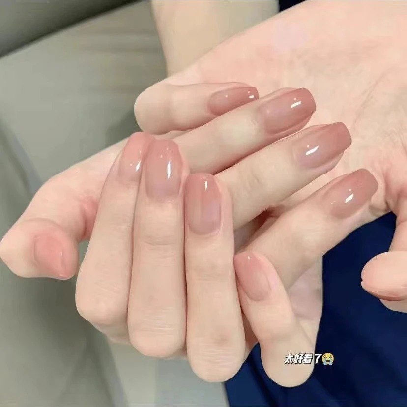 「水蜜桃2』手工穿戴美甲贴片短中长显白裸粉冰透高级感10片装