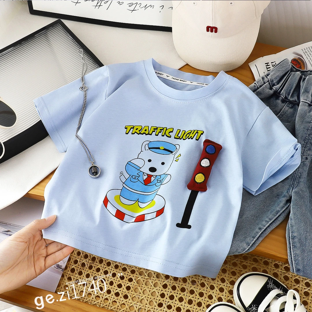 2025T恤夏季新款纯棉儿童短袖T恤男女卡通可爱上衣中小童打底衫潮
