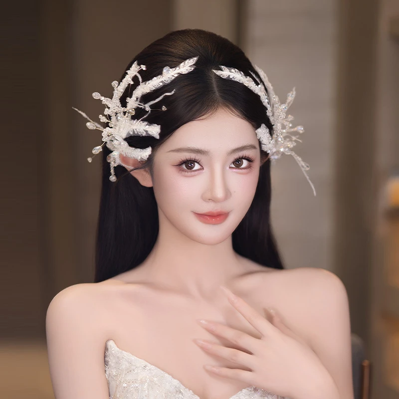 合金羽毛婚庆饰品 韩系新娘发饰羽毛仙气婚纱礼服配套发饰品G0269