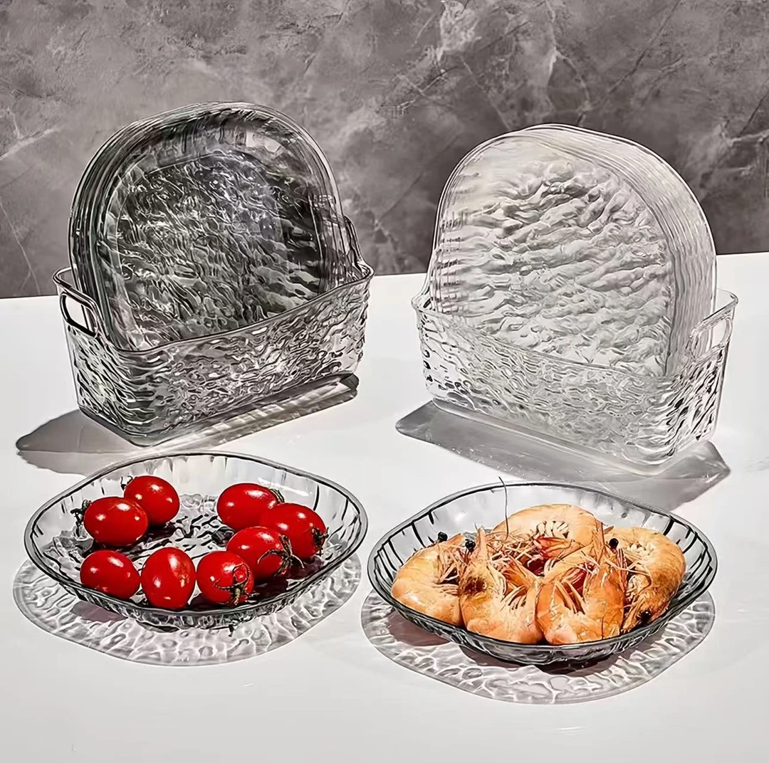 【大号款】家用吐骨碟餐桌垃圾盘轻奢简约冰川纹网红透明桌面吐骨碟