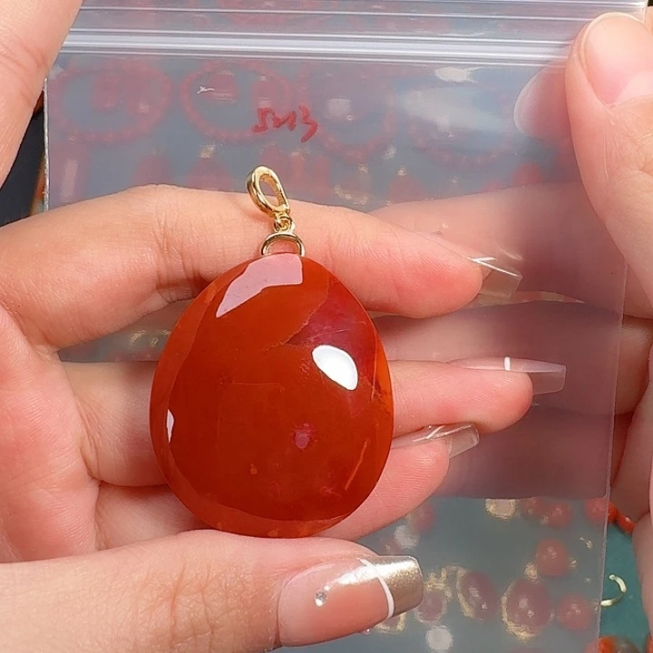 南红玛瑙银S925镶嵌吊坠