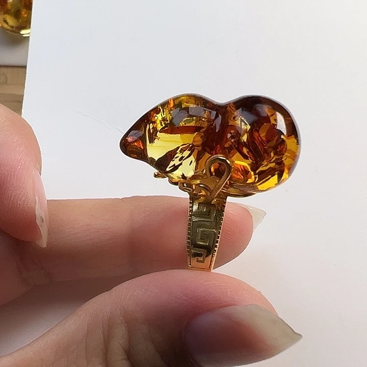 琥珀（花珀）银S925镶嵌戒指