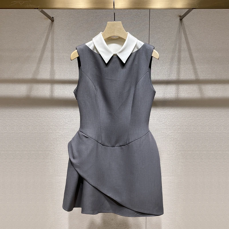 连衣裙2025新款今年流行爆款甜美撞色可拆衬衫领收腰显瘦背心裙子