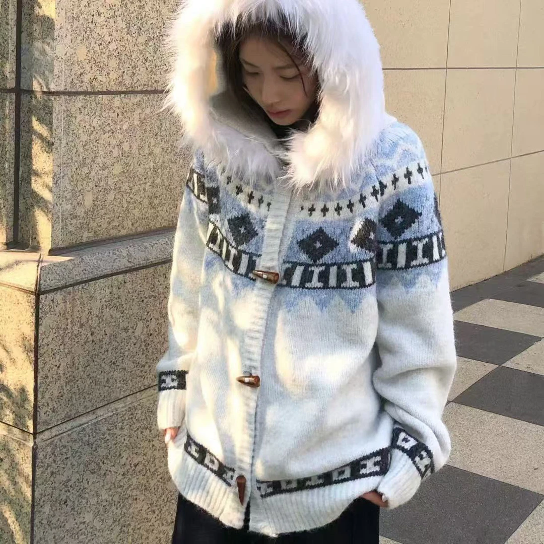 辰辰【401−460】秋冬韩版费尔岛帽衫毛衣开衫百搭慵懒风外套