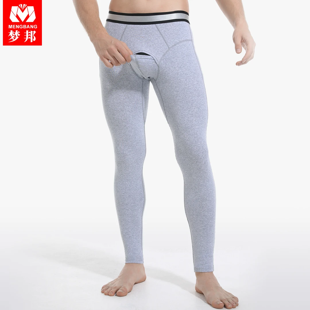 梦邦95%棉男士秋裤单件裤子开口开档打底裤线裤衬裤薄款保暖裤