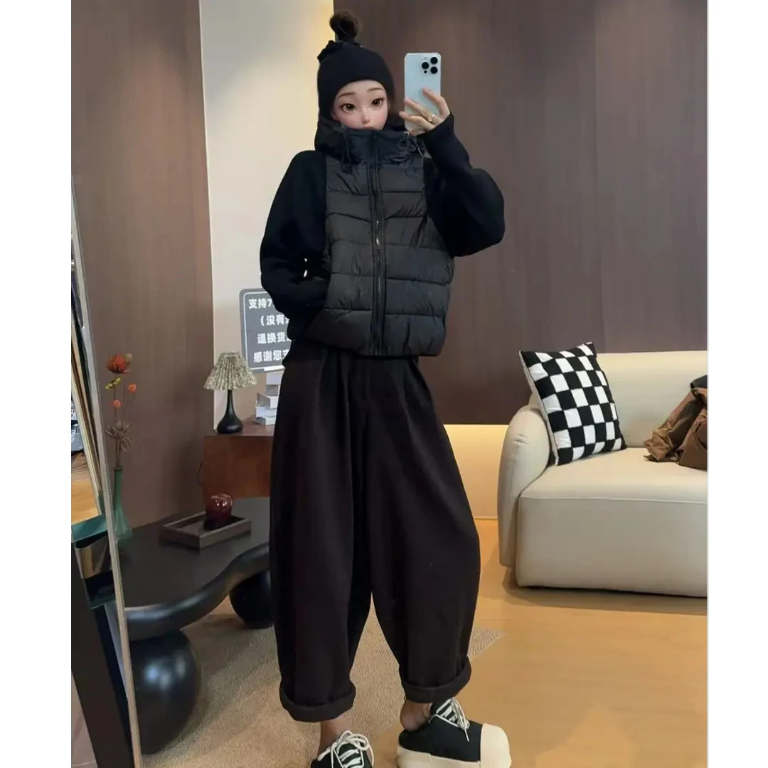 轻薄针织拼接棉服女短款2025冬季新款假两件棉衣美拉德系冬装外套