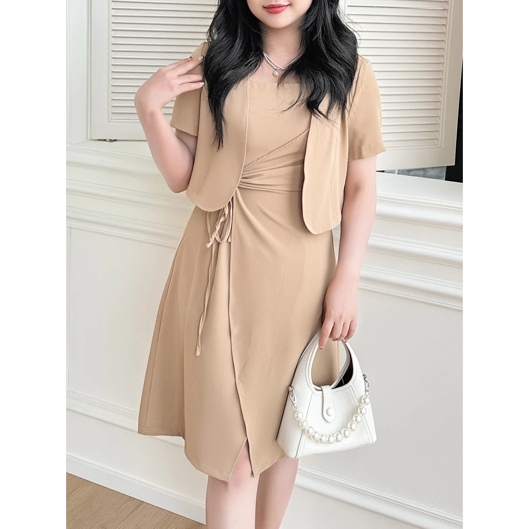 MsShe大码女装气质法式轻奢性感时尚系带连衣裙L~D2304393