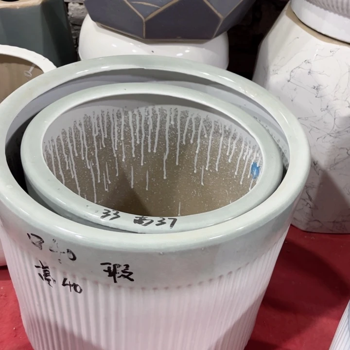 渐变灰竖纹两个盆40口33口微瑕