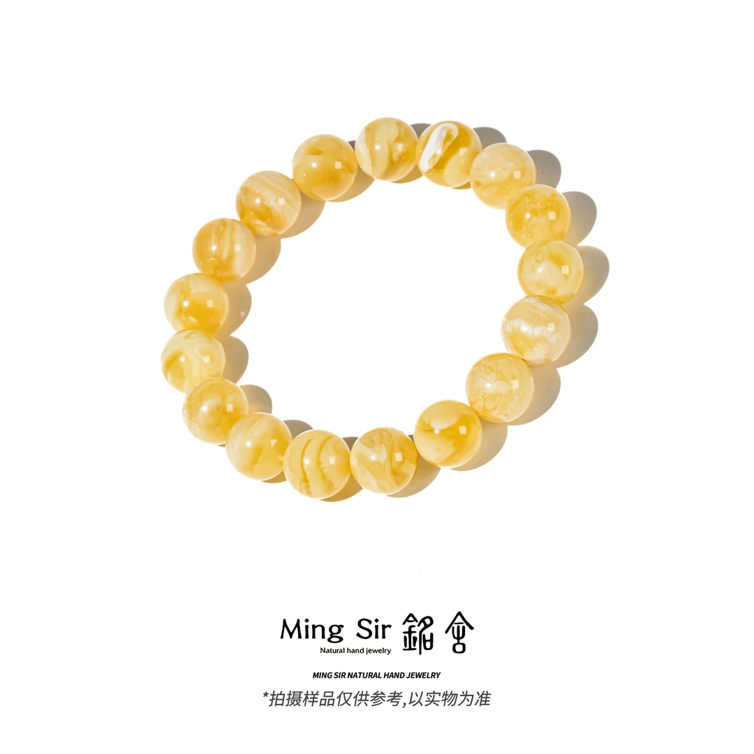 【铭舍 初见高·妖·妖花半盆】10-14mm天然俄料蜜蜡圆珠单圈手串