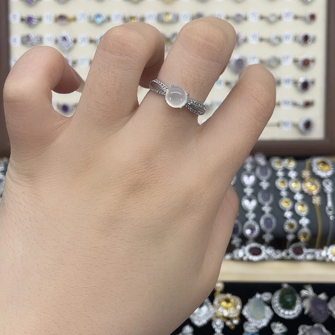 岫玉银S925镶嵌戒指