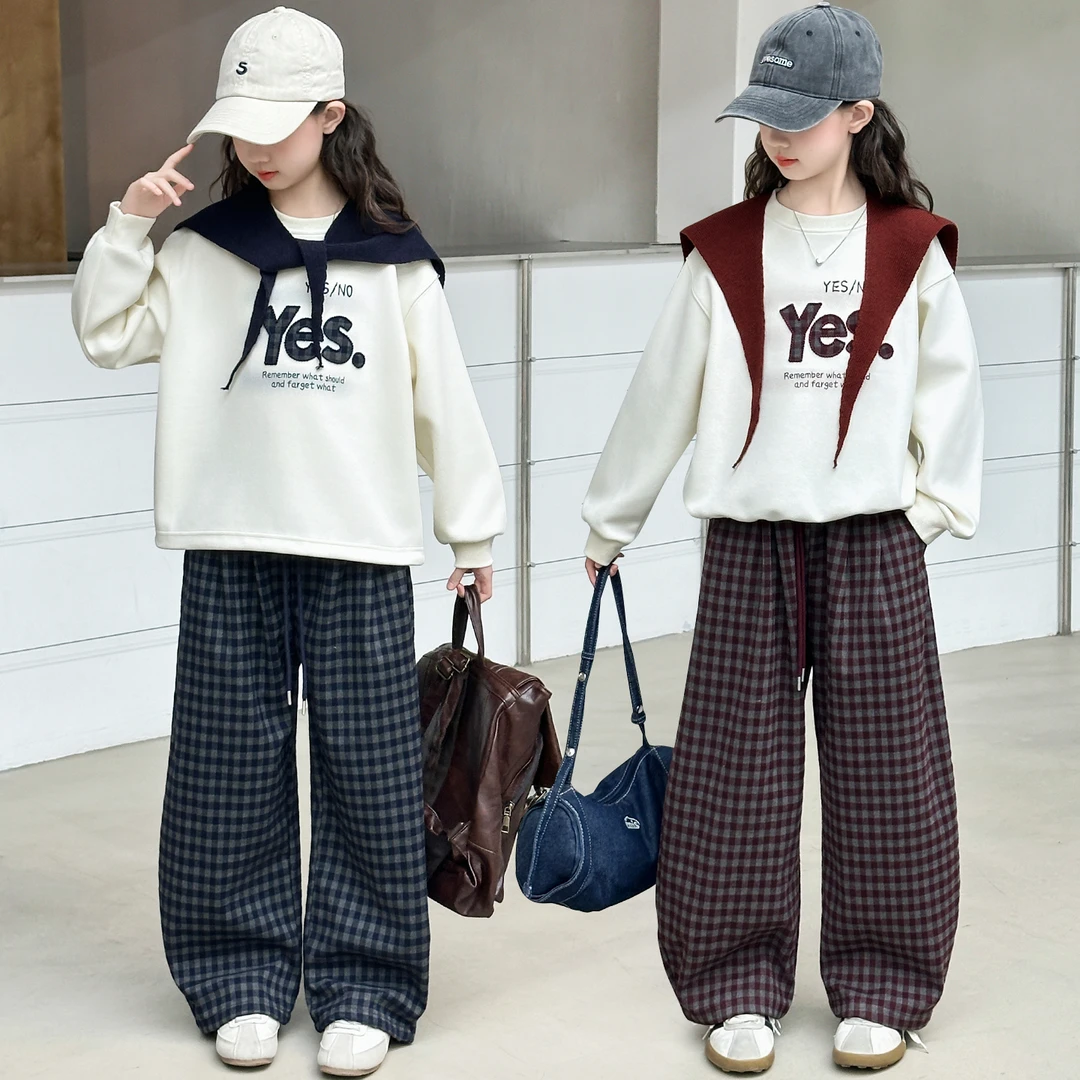 时尚女童2025披肩休闲套装6-12岁中大童洋气宽松休闲韩版春秋款