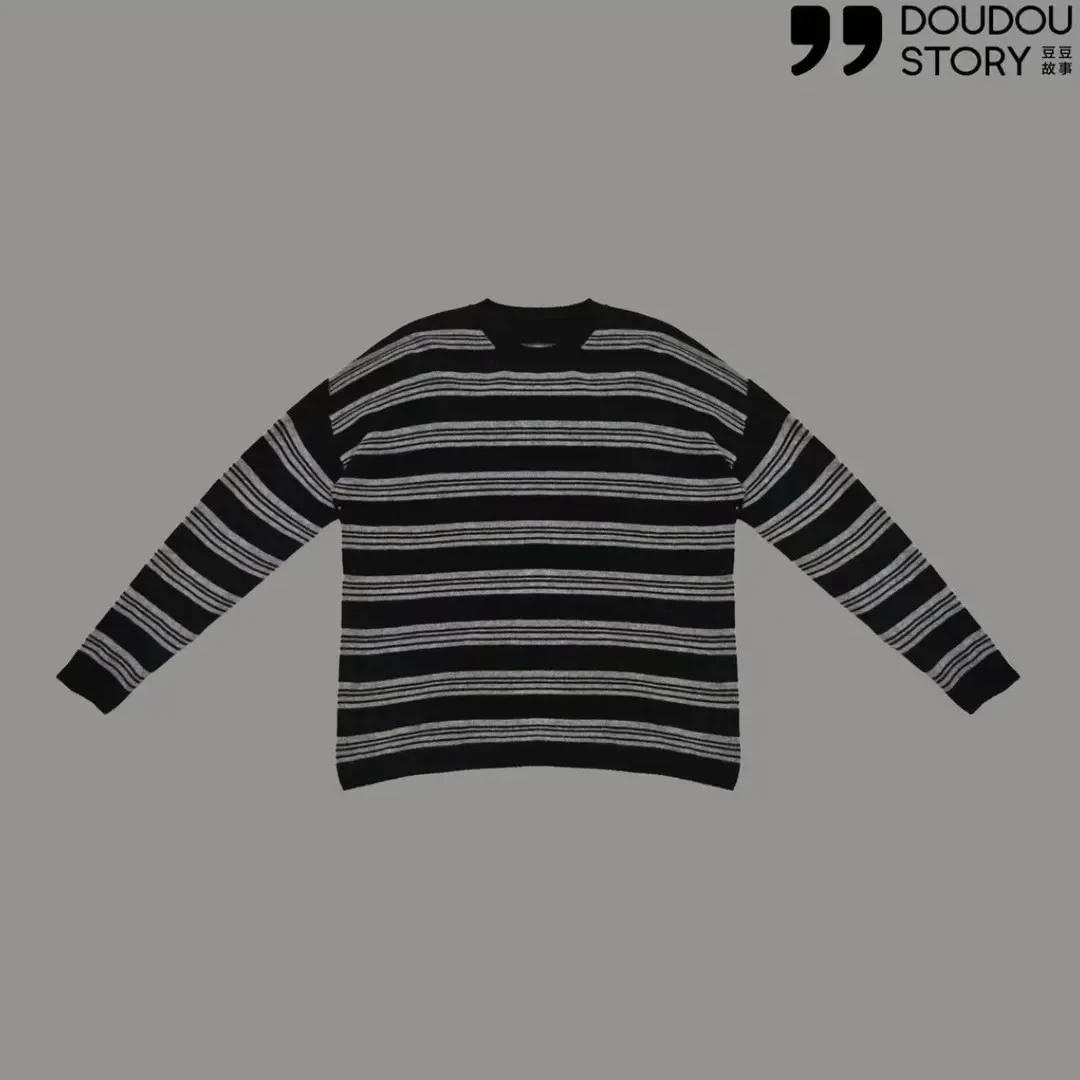HALUNGLE/海伦格丽  SYS19 时尚正反针横条纹长袖套头上衣