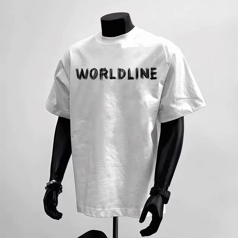 280G重磅新款美式高街字母印花短袖T恤男宽松休闲百搭圆领上衣潮