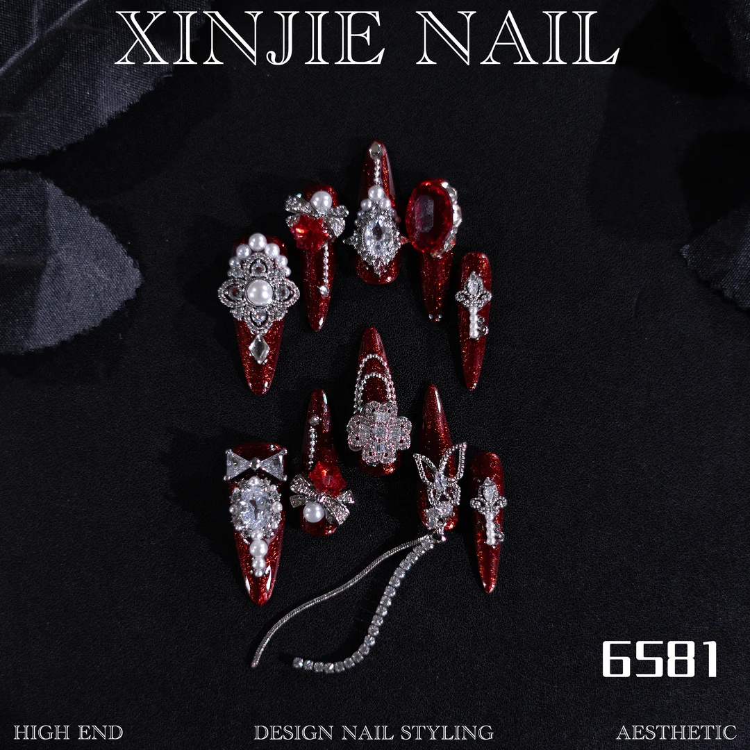 【囍遇】欣杰纯手工穿戴甲 ins高级 中式古典 轻奢重工艺款6581