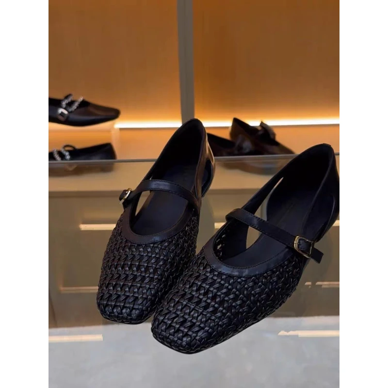 308/断码2025春夏新款镂空编织包头半拖鞋女平底凉拖鞋穆勒鞋