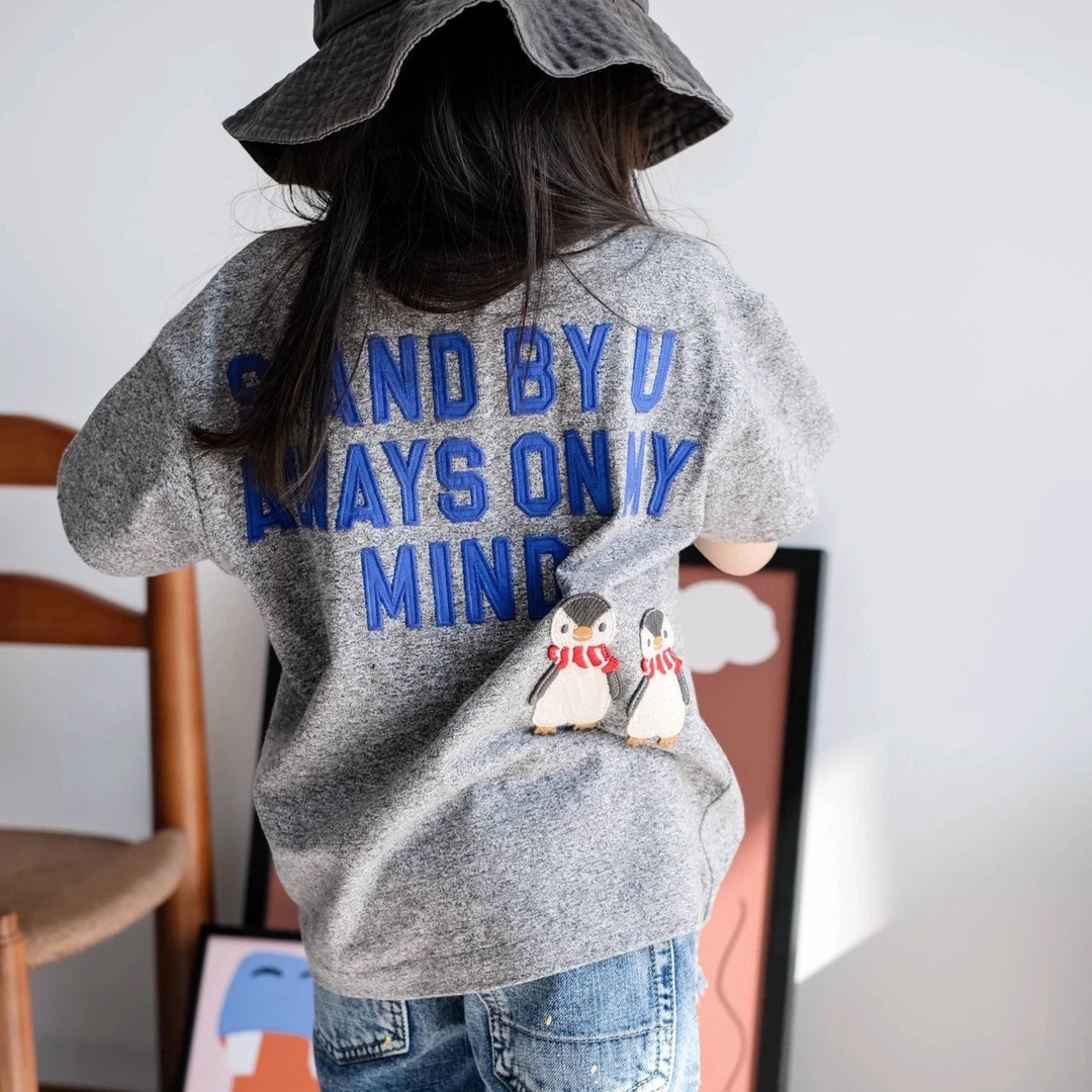 儿童纯棉短袖T恤2025夏季新款中大童企鹅男女童半袖t恤夏印花上衣