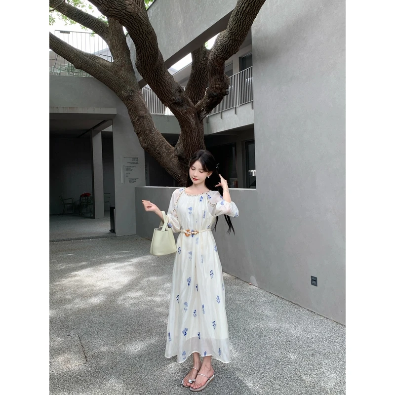 【那时雨】2025夏季新款显瘦小众中长款连衣裙-6932