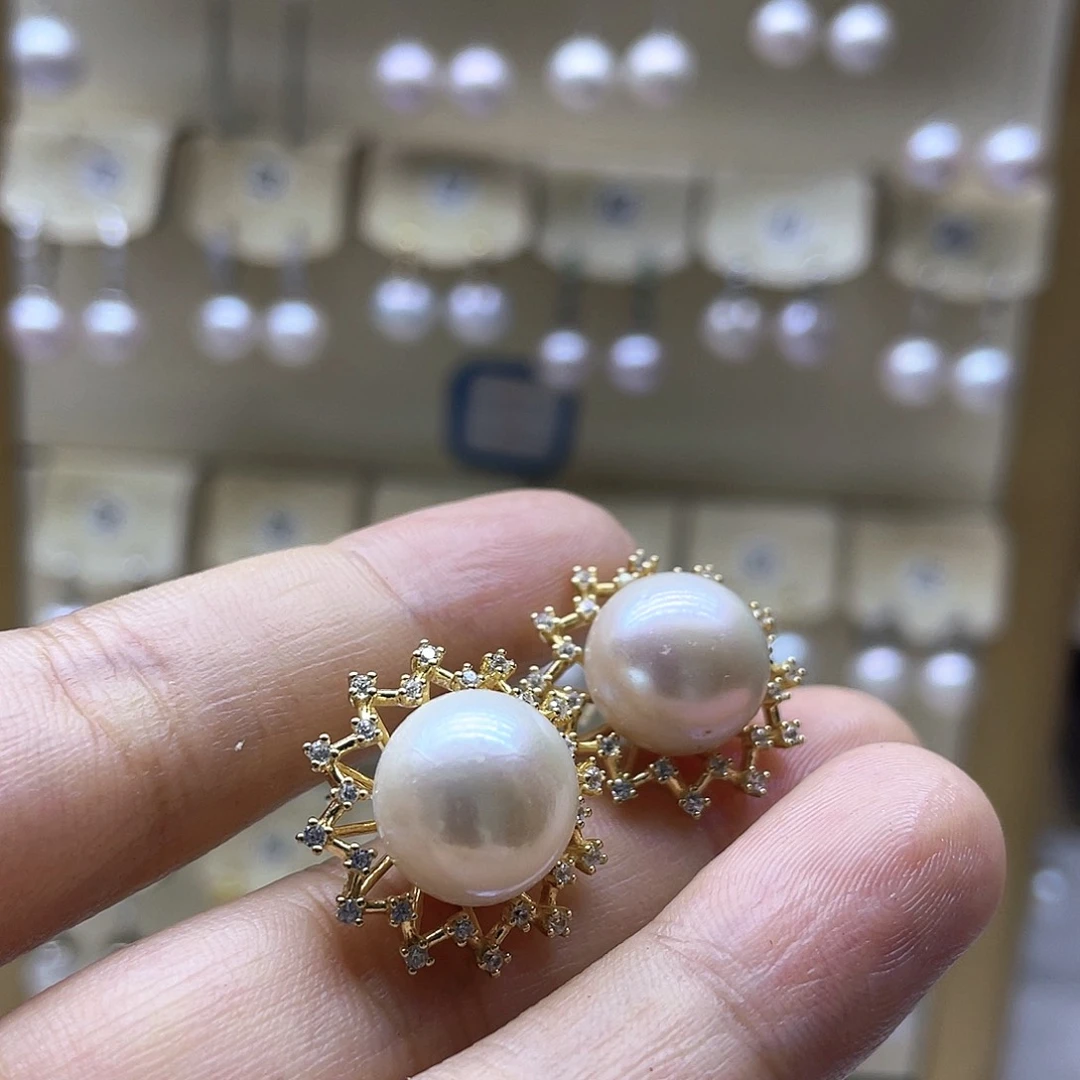 银S925镶嵌淡水珍珠耳饰