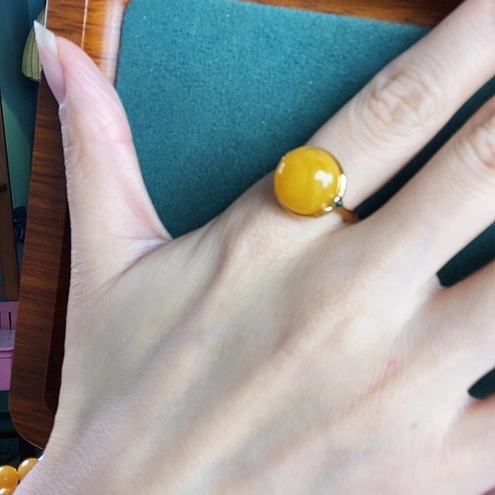 银S925镶嵌蜜蜡戒指戒指
