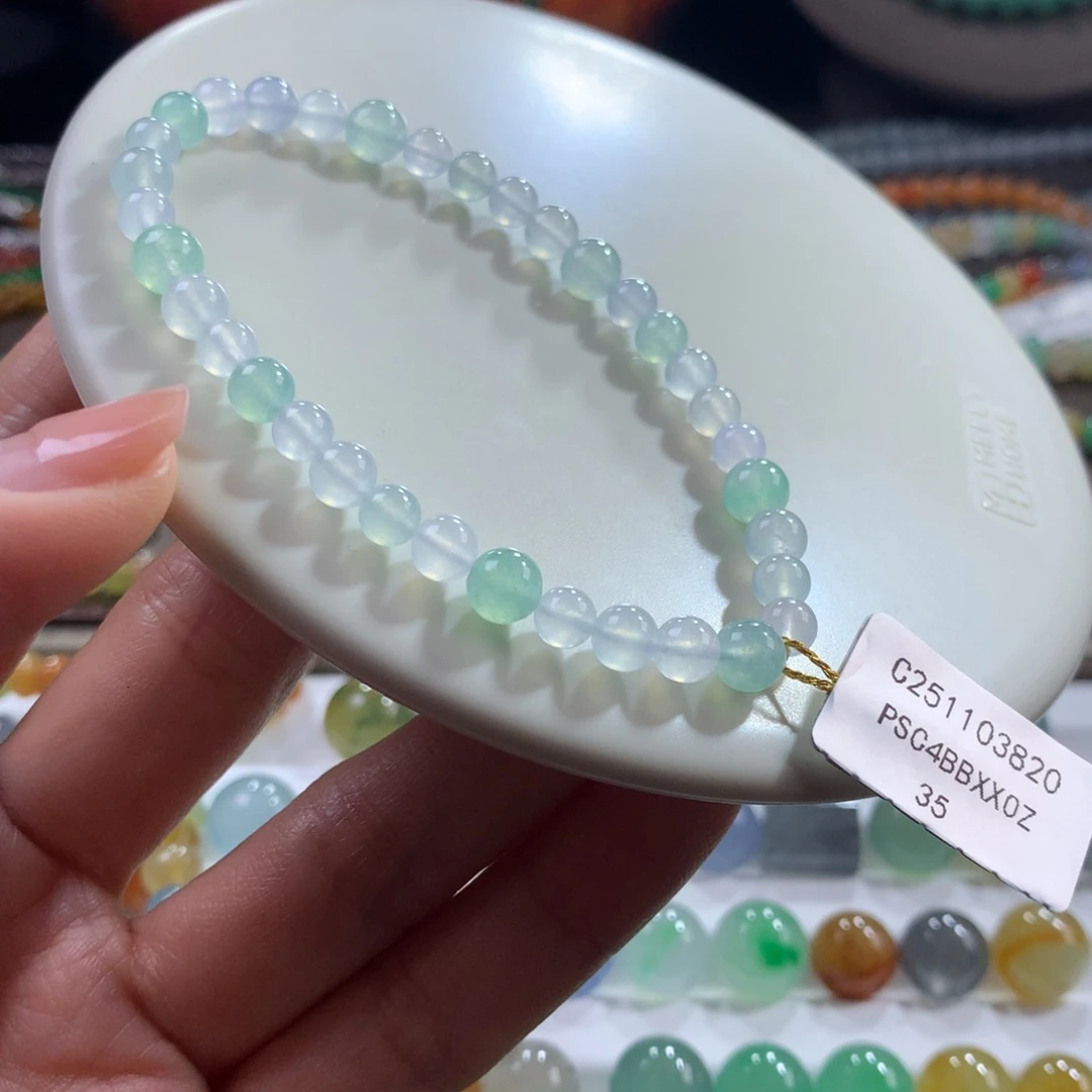 翡翠未镶嵌手链纯净冰淡彩卡5-6