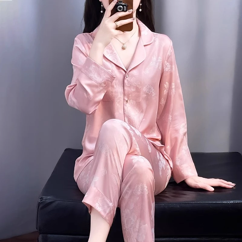 tpvl2025新款水光绸提花睡衣女春秋夏季长袖粉色薄款高级感可外穿