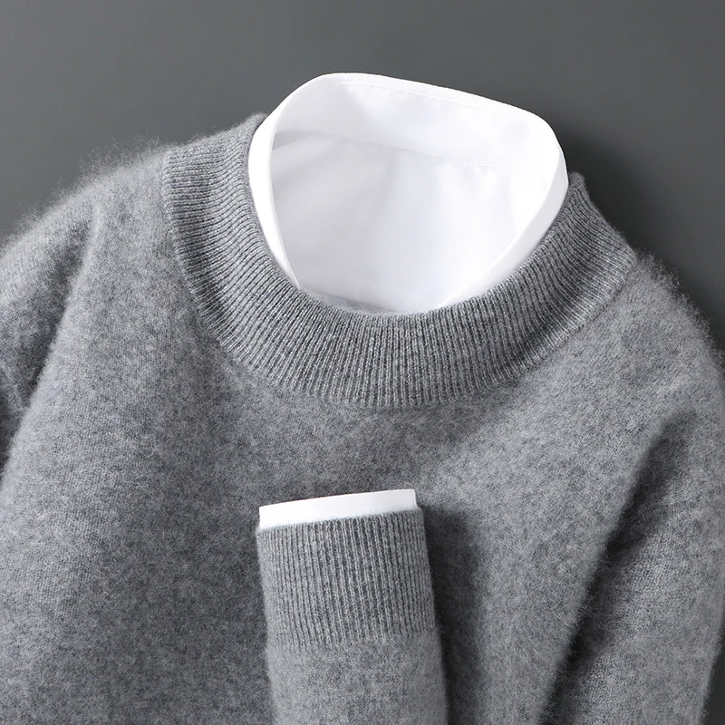 【崔万志工厂】重磅加厚100%羊毛衫男半高领毛衣宽松套头打底衫长袖