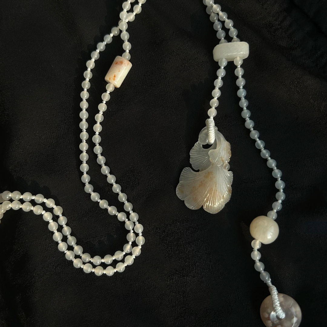 【幸福来敲门】翡翠冰种洒金银杏吊坠 和田白玉项链 多样性发一件