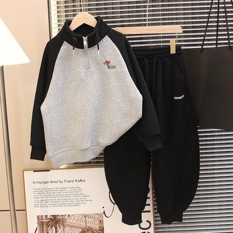 新款儿童韩版百搭休闲插肩上衣中大童秋冬新款洋气宽松半拉链卫衣