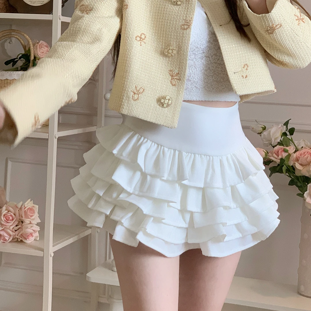 冰冰来了【甜心裙】纯欲少女感高腰蛋糕短裙纯色百搭A字半裙裤27283