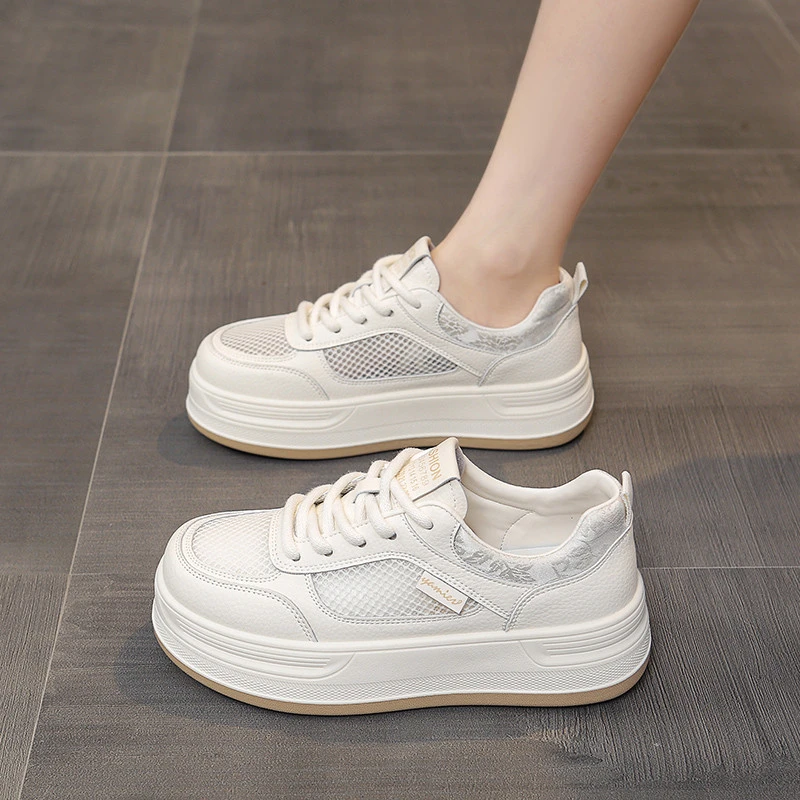 踩屎感网鞋女透气网面2025新款夏季百搭厚底镂空小白鞋大网眼板鞋