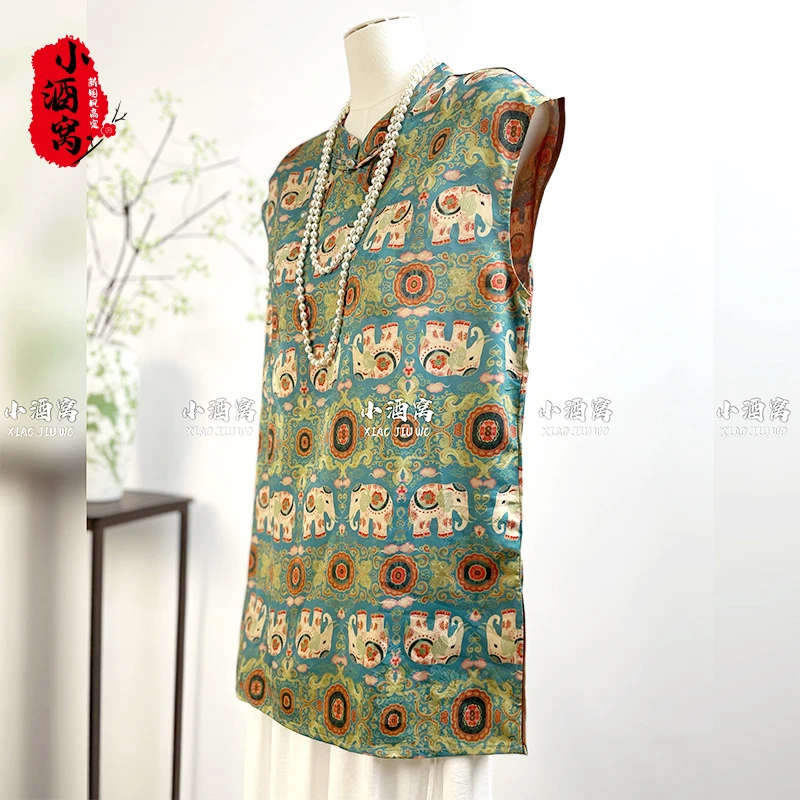 [小花象-奥黛]小酒窝新国风 新中式时尚气质显瘦中长款-76