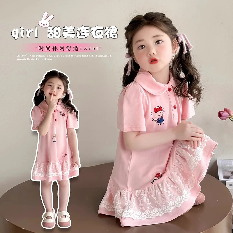 女童连衣裙2025新款可爱公主风粉色polo少女潮流舒适透气儿童裙夏