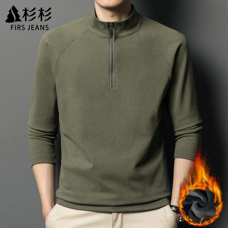 FIRS JEANS杉杉冬季半拉链卫衣男款秋冬款男士加厚德绒打底衫男