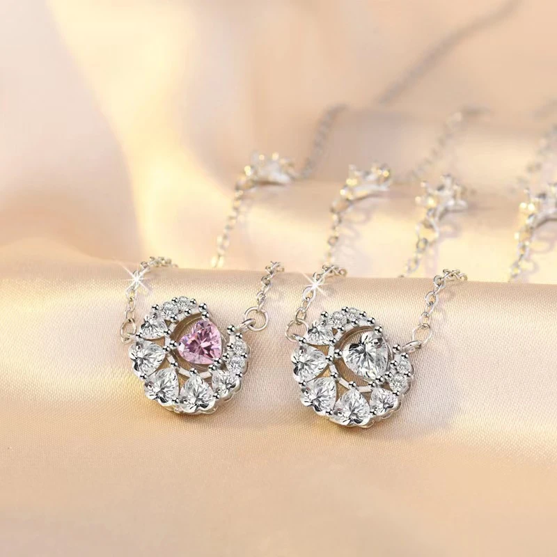 坠链均925银 s925纯银幻梦心月项链轻奢小众设计星月爱心锁骨链