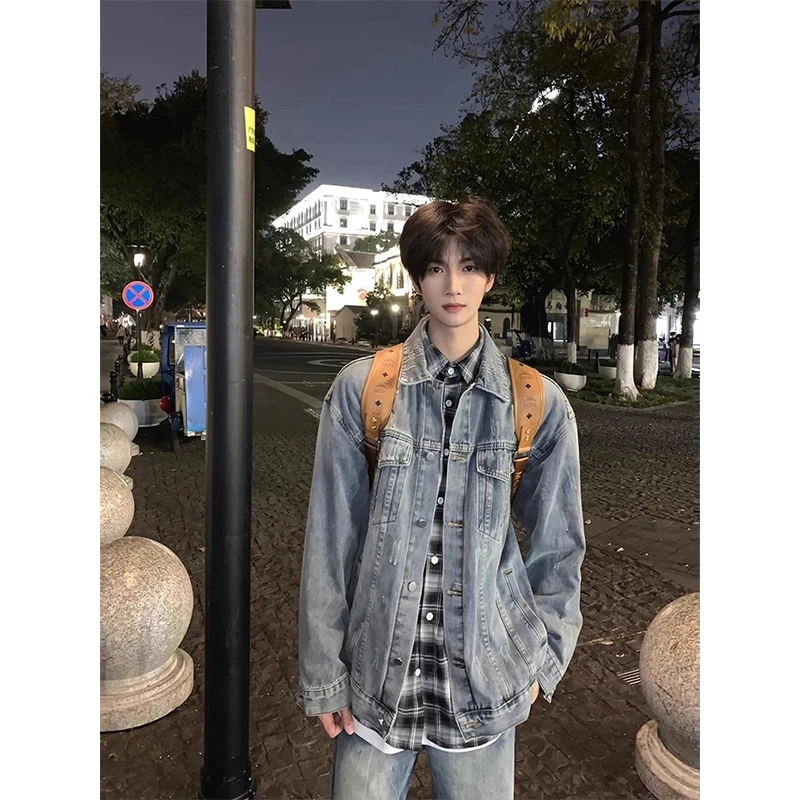 cleanfit休闲男士牛仔外套春秋季痞帅水洗美式上衣hiphop翻领夹克